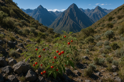 Wild tomatoes first appeared in the Andes mountains of Peru, Ecuador, and northern Chile. These early tomatoes were small, cherry-sized fruits that grew naturally in the wild.
